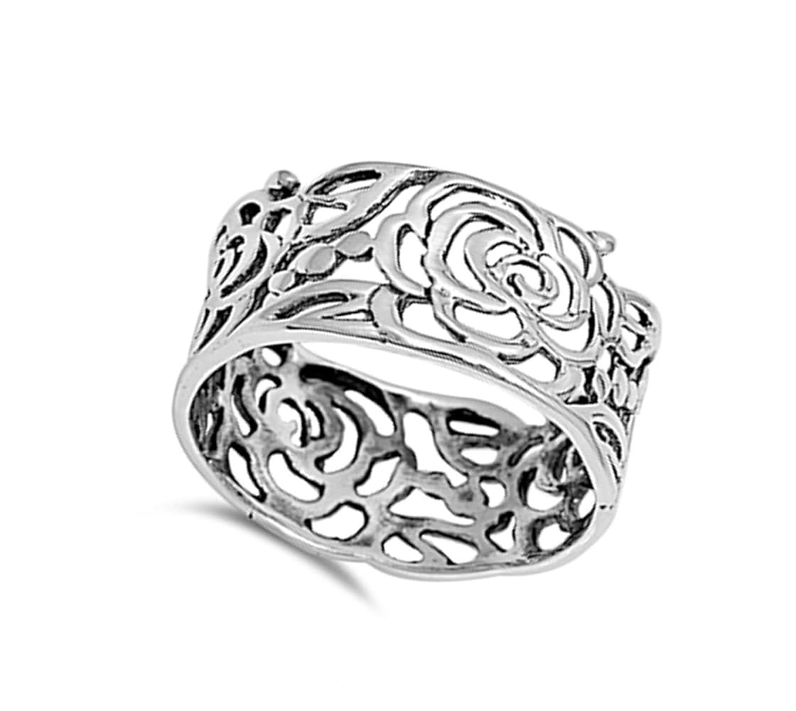 Amazon.com: Women's Rose Flower Wrap Cutout Ring New .925